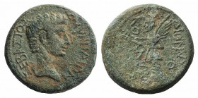 Augustus (27 BC-14 AD). Ionia, Smyrna. Æ (17mm, 5.15g, 12h). Dionysos Kollybas magistrate. Bare head r. R/ Nike walking l., holding wreath and palm. R...