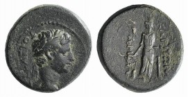 Augustus (27 BC-AD 14). Phrygia, Apameia. Æ (18mm, 5.19g, 12h). Apolloniou and Meliton, magistrates. Laureate head r. R/ Hekate standing with three fa...