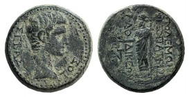 Augustus (27 BC-AD 14). Phrygia, Laodicea ad Lycum. Æ (19mm, 6.42g, 12h). Polemon Philopatris, magistrate, c. 5 BC. Bare head r. R/ Zeus standing l., ...