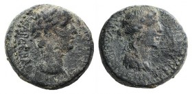 Claudius with Agrippina Junior (41-54). Lycaonia, Iconium. Æ (20mm, 5.62g, 11h). Laureate head of Claudius r. R/ Draped bust of Agrippina Junior r. RP...