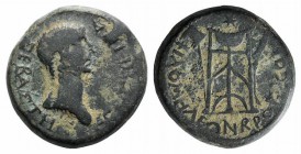 Agrippina Junior (Augusta, 50-59). Phrygia, Philomelium. Æ (24mm, 11.84g, 12h). Brocchoi, magistrate, 50-4. Draped bust r. R/ Tripod between vexillum ...
