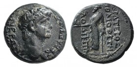 Nero (54-68). Phrygia, Laodicea ad Lycum. Æ (19mm, 5.84g, 12h). Krateros, nomothetes. Laureate head r. R/ Jupiter standing l., holding eagle and scept...