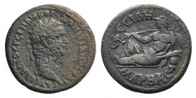 Domitian (81-96). Ionia, Ephesus. Æ (24mm, 9.41g, 12h). Laureate head r. R/ River-god Marnas reclining l., holding reed and resting arm on overturned ...