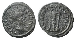 Septimius Severus (193-211). Thrace, Pautalia. Æ (19mm, 3.85g, 2h). Laureate head r. R/ Tripod. Varbanov 4826-7 var. (obv. legend). Green patina, abou...