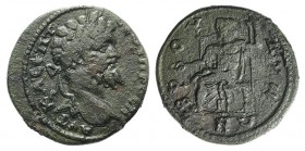 Septimius Severus (193-211). Phrygia, Bruzus. Æ (24mm, 7.18g, 12h). Laureate head r. R/ Jupiter seated l. on throne, holding patera and sceptre. BMC 8...