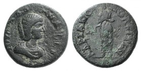 Julia Domna (Augusta, 193-217). Thrace, Hadrianopolis. Æ (21mm, 6.74g, 7h). IOΛIA ΔOMNA CEB, Draped bust r. R/ AΔPIANOΠOΛEITΩN, Hygeia standing r., fe...