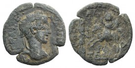 Caracalla (198-217). Troas, Alexandria. Æ (25mm, 6.38g, 6h). Laureate head r. R/ Caracalla on horseback l., raising r. hand; statue of Apollo Smintheu...