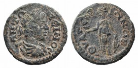 Caracalla (197-217). Lydia, Thyateira. Æ (20mm, 3.62g, 6h). Laureate, draped and cuirassed bust r. R/ Athena standing l., holding patera and spear, re...