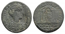 Plautilla (Augusta, 202-205). Lydia, Hypaepa. Æ (30mm, 14.69g, 6h). Menandros, magistrate. Draped bust r.; c/m: Artemis Anaïtis standing facing. R/ St...
