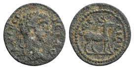 Geta (209-211). Ionia, Ephesus. Æ (16mm, 2.25g, 6h). Laureate head r. R/ Stag standing r. Karwiese 578. Green patina, about VF
