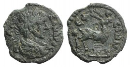 Severus Alexander (222-235). Ionia, Ephesus. Æ (15mm, 1.68g, 6h). Laureate, draped and cuirassed bust r. R/ Stag standing r. SNG Copenhagen 466. Good ...