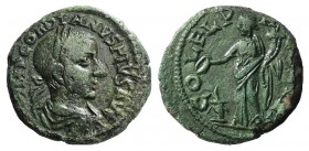 Gordian III (238-244). Thrace, Deultum. Æ (22.5mm, 5.74g, 12h). Laureate, draped and cuirassed bust r. R/ Homonoia standing l., holding patera and cor...
