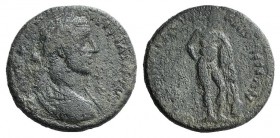 Valerian (253-260). Lydia, Hypaepa(?). Æ (29mm, 13.26g, 6h). Laureate, draped and cuirassed bust r. R/ Herakles standing r., leaning on club. Green pa...