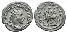 Philip I (244-249). AR Antoninianus (21mm, 4.15g, 6h). Rome, AD 245. Radiate, draped and cuirassed bust r. R/ Philip on horseback l., raising hand and...
