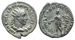 Trajan Decius (249-251). AR Antoninianus (21mm, 2.45g, 6h). Rome, 249. Radiate, draped and cuirassed bust r. R/ Genius standing l., holding patera and...