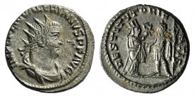 Valerian I (253-260). Antoninianus (19mm, 3.36g, 12h). Samosata, AD 253. Radiate, draped and cuirassed bust r. R/ The Orient standing r., presenting w...