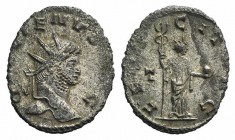 Gallienus (253-268). Antoninianus (21mm, 2.57g, 12h). Rome, AD 262. Radiate head r. R/ Felicitas standing r., holding long caduceus and globe; T to l....