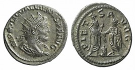 Gallienus (253-268). Antoninianus (20mm, 3.38g., 11h). Samosata, 255-6. Radiate, draped and cuirassed bust r. R/ Valerian and Gallienus standing facin...