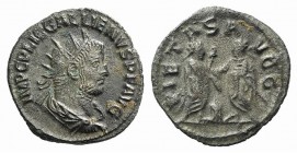 Gallienus (253-268). Antoninianus (20mm, 2.49g, 6h). Samosata, 255-256. Radiate, draped and cuirassed bust r. R/ Valerian and Gallienus standing facin...