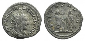 Gallienus (253-268). Antoninianus (19mm, 3.52g, 6h). Samosata, 255-256. Radiate, draped and cuirassed bust r. R/ Valerian and Gallienus standing facin...