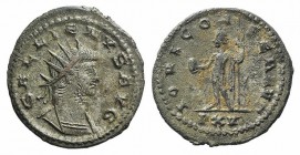 Gallienus (253-268). Antoninianus (19mm, 3.55g, 5h). Antioch, AD 267. Radiate and cuirassed bust r. R/ Jupiter standing l., holding globe and sceptre;...