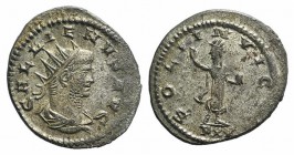 Gallienus (253-268). Antoninianus (19mm, 3.49g, 5h). Antioch, 266-7. Radiate and cuirassed bust r. R/ Sol standing facing, head l., raising r. hand an...