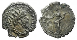 Postumus (260-269). Antoninianus (21mm, 3.01g, 6h). Treveri, 263-5. Radiate, draped and cuirassed bust r. R/ Moneta standing l., holding scales and co...