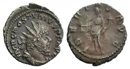 Postumus (260-269). Antoninianus (20mm, 3.34g, 6h). Treveri, AD 267. Radiate, draped, and cuirassed bust r. R/ Uberitas standing l., holding cornucopi...