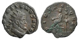 Postumus (260-269). Antoninianus (20mm, 3.40g, 12h). Mediolanum, AD 268. Radiate and draped bust r. R/ Fides seated l., holding patera and signum; P. ...