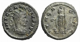 Claudius II (268-270). Antoninianus (18mm, 3.98g, 6h). Mediolanum, 268-9. Radiate, draped, and cuirassed bust r. R/ Juno standing l., holding patera a...