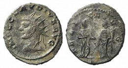 Claudius II (268-270). Antoninianus (19mm, 3.88g, 6h). Antioch, 268-270. Radiate head l. R/ Felicitas standing l., holding rudder and cornucopiae, fac...