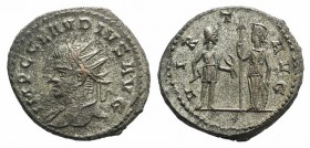 Claudius II (268-270). Antoninianus (20mm, 4.24g, 6h). Antioch, 268-270. Radiate head r. R/ Vulcan and Minerva standing facing one another, Vulcan sta...