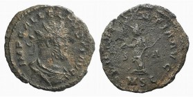 Allectus (293-296). Radiate (22mm, 2.98g, 6h). Londinium. Radiate and cuirassed bust r. R/ Laetitia standing facing, head l., holding wreath and ancho...