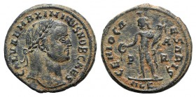 Maximinus II (Caesar, 305-309). Æ Follis (25mm, 6.10g, 6h). Alexandria, 308-9. Laureate head r. R/ Genius standing facing, head l., holding cornucopia...