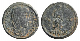 Divus Constantine I (died 337). Æ Follis (14mm, 1.74g, 12h). Antioch, 347-8. Veiled head r. R/ Constantine, veiled, standing r.; SMANB. RIC VIII 112. ...