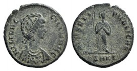 Aelia Flaccilla (Augusta, 379-386/8). Æ (23mm, 5.72g, 12h). Cyzicus 383-8. Pearl diademed and draped bust r. R/ Flacilla standing facing, arms raised ...