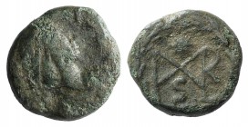 Marcian (450-457). Æ Nummus (9mm, 1.21g, 12h). Constantinople. Pearl–diademed, draped and cuirassed bust r. R/ Star above monogram of Marcian, all wit...
