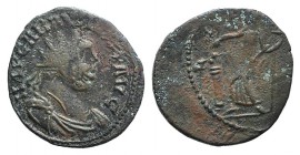 Carausius (286-293). Æ Radiate (19mm, 2.47g, 11h). Radiate and cuirassed bust r. R/ Salus standing l., feeding snake arising from altar. Contemporary ...
