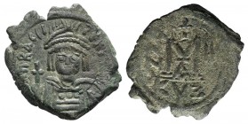 Heraclius (610-641). Æ 40 Nummi (33mm, 11.55g, 6h). Cyzicus, year 3 (612/3). Helmeted and cuirassed facing bust, holding globus cruciger and shield. R...