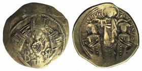 Andronicus II Palaeologus and Michael IX (1282-1328). AV Hyperpyron (24mm, 4.02g, 6h). Constantinople, c. 1294-1303. Half-length figure of the Theotok...