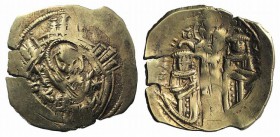 Andronicus II Palaeologus and Michael IX (1282-1328). AV Hyperpyron (26mm, 4.01g, 6h). Constantinople, c. 1294-1303. Half-length figure of the Theotok...