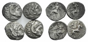 Kingdom of Macedon, lot of 4 Drachms of Alexander the Great. Lot sold as is, no return