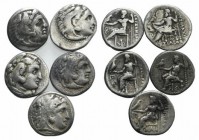Kingdom of Macedon, lot of 5 Drachms of Alexander the Great. Lot sold as is, no return