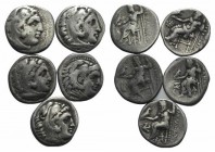 Kingdom of Macedon, lot of 5 Drachms of Alexander the Great. Lot sold as is, no return