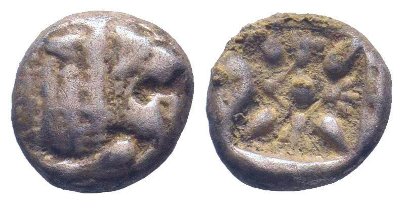 Obol AR
Ionia, Miletos, c. 525-475 BC, Forepart of lion left, head right / Stel...