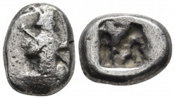 Siglos AR
Darius I to Artaxerxes II, uncertain mint (Sardes?), c. 485-375 BC, King, holding transverse spear and bow, running to right, Rectangular i...