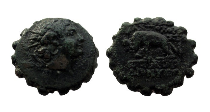 Bronze Æ
Antiochos VI Dionysos (144-142 BC), Head of Antiochos right, wearing i...