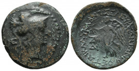 Bronze Æ
Cilicia, Seleuceia ad Calycadnum, c. 2-1 cent. BC, Helmeted head of Athena right, branch in front, Nike advancing left, holding wreath
24 m...