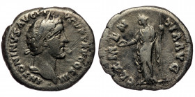 Denarius AR
Antoninus Pius (138-161), Rome, 140-143, ANTONINVS AVG PIVS P P TR P COS III - Laureate head of Antoninus Pius to right / CLEMENTIA AVG -...