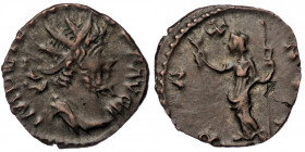Antoninian BI
Treveri, 272, IMP C TETRICVS P F AVG, Radiate, draped and cuirassed bust of Tetricus I to right / PAX AVG, Pax standing front, head to ...